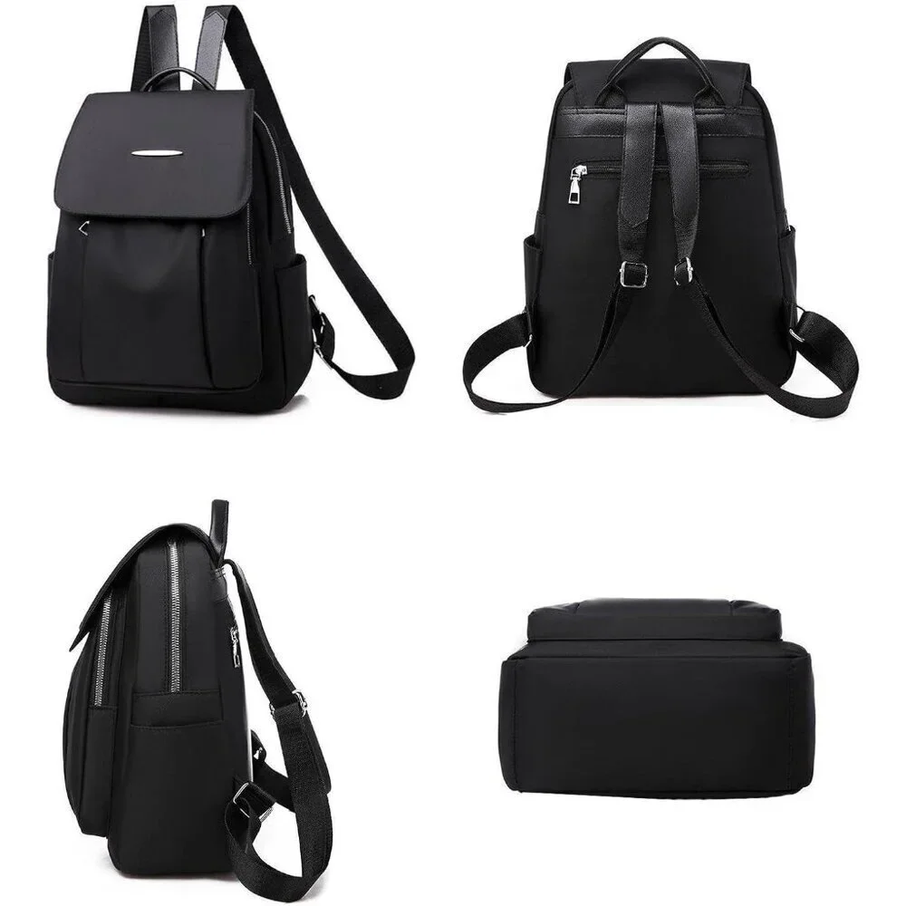 Mini Nylon Backpack for Women Lightweight Travel Purse B Black Small Trendy Bag